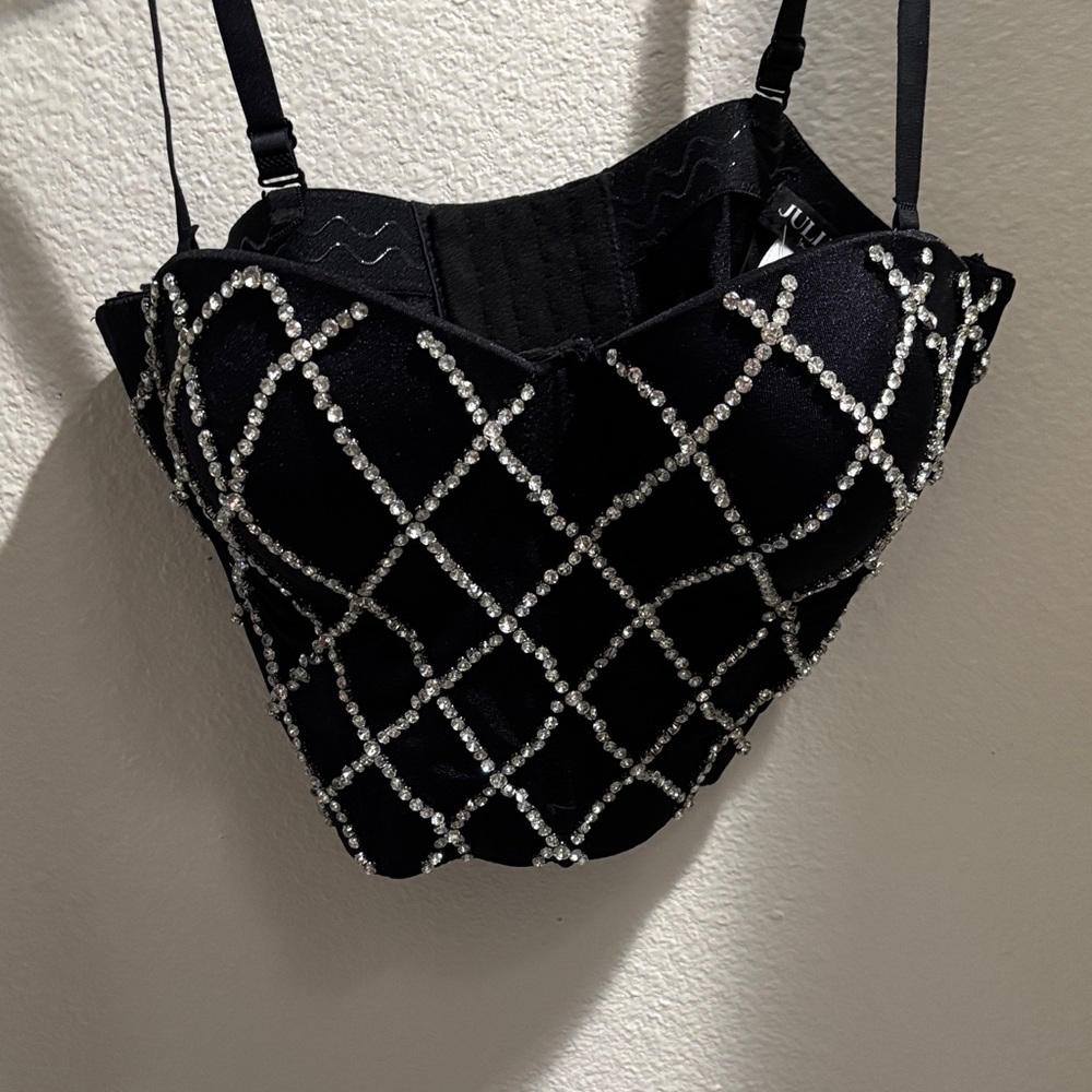 Julia Black Rhinestone Embellished Bustier L/XL NWT